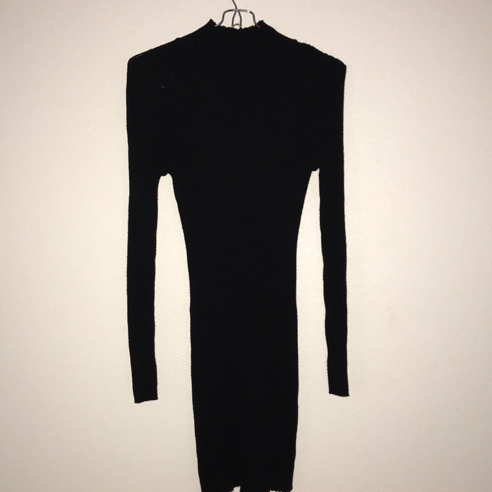 Cute Black Ribbed Body-Con Dress